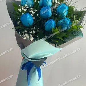 7 Mavi Gül Buketi